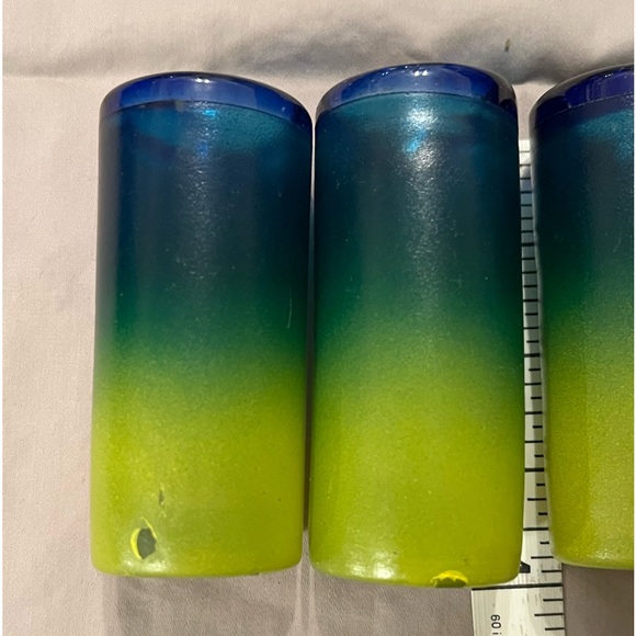 Handblown Mexican Decanter & Shot Glass Set-Painted Ombre Blue/Green/Yellow - Picture 7 of 16